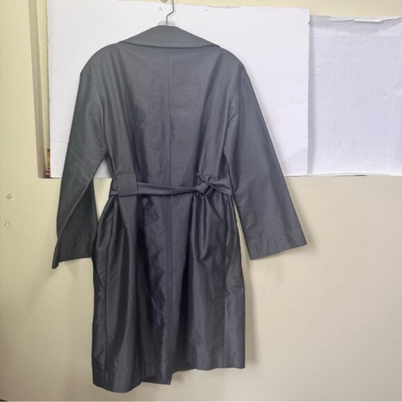 Akris Punto Trench Coat Lightweight Belt Midi Classic Pockets Silver Minimalist - Picture 6 of 16